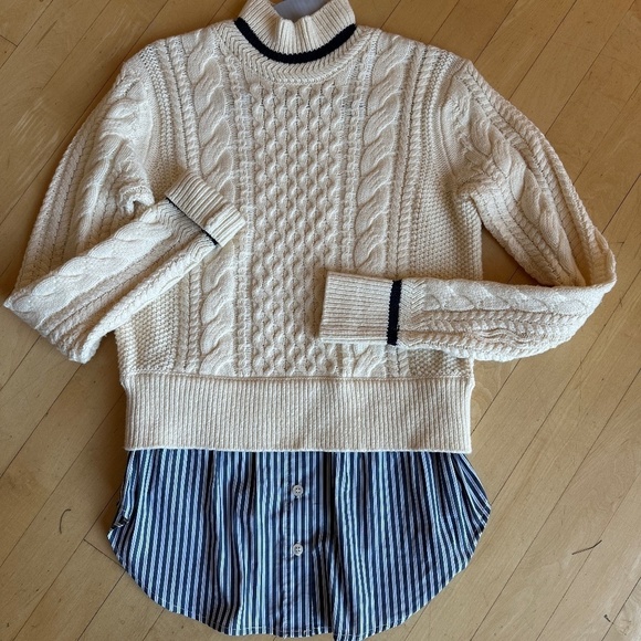Veronica Beard Cream cable Mock layered sweater, XS, GD1080 - Picture 6 of 9